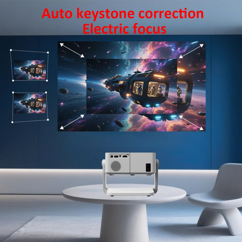 Built-in Stand Projector 1080P 500 ANSI with WiFi and Bluetooth 5.2, Electric Focus/Auto Keystone, 360°Stand, Portable Outdoor Movie Mini Projector for HDMI/USB/Phone/AV/PC(White)