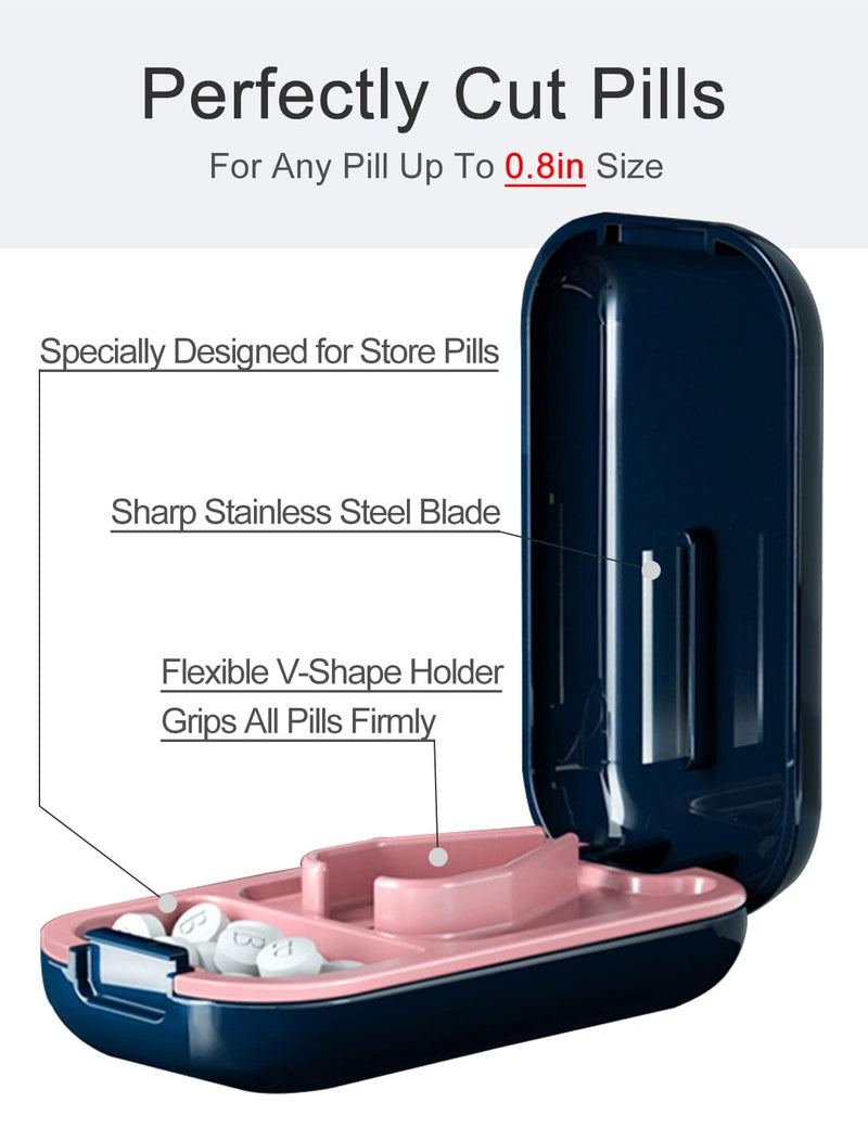DUBSTAR Small Pill Cutter, Pill Cutter Splitter for Small and Tiny Pills, Portable Pretty Pill Cutters for Large Pills, Cuts Vitamins Tablets for Purse Pocket (Pill Cutter, Blue)