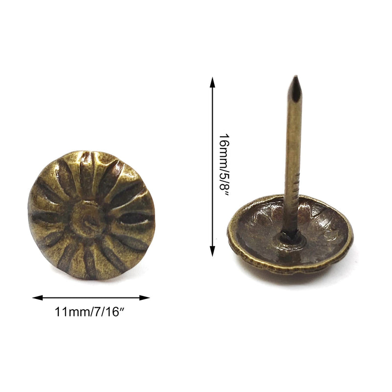 7/16''x 5/8'' Antique Brass Upholstery Nails Tacks, Metal Chrysanthemum Nails, Upholstery Nail Tack Stud, Decorative Tack Pushpins Doornail for Wood Furniture Decor 100Pcs (7/16''×5/8'', Bronze) 7/16"×5/8"