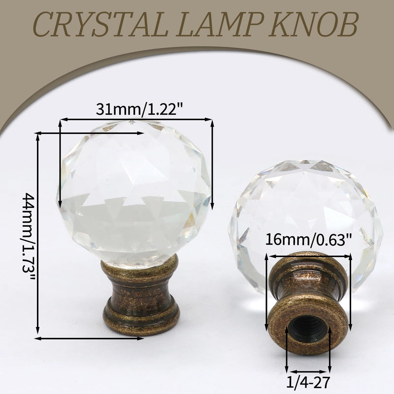 Biaungdo 2 Pack Crystal Lamp Finial, Clear Lamp Finial Cap Knob Diamond Lamp Shade Finial Glass Lamp Screw Top Lamp Decoration for Lamp Shade, with 1/4-27 Inch Bronze Base