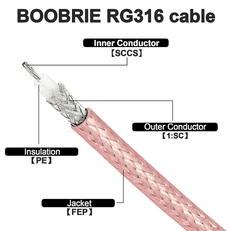 Boobrie SMA Male to PL259 UHF Male RG316 Coaxial Cable 50cm RF Coax CB Radio Pigtail Jumper 2-Pack SMA Male to UHF Male RG316 19.68inch