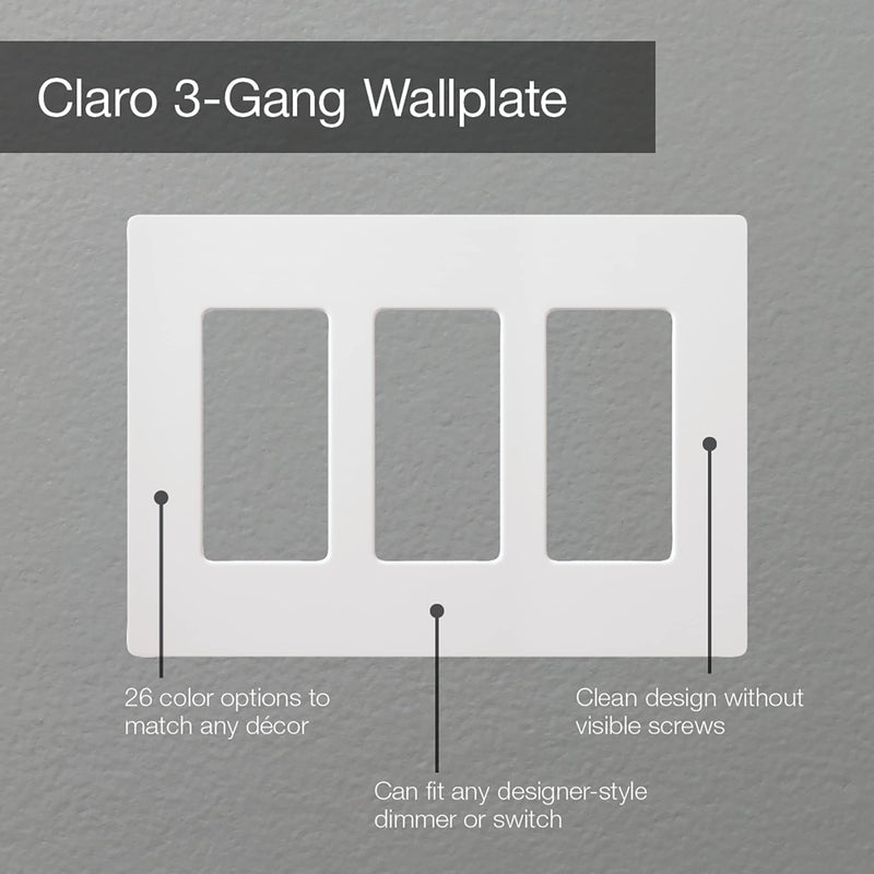Lutron Claro 3 Gang Decorator/Rocker Wallplate, Gloss, White (1-Pack) | CW-3-WH 1 Pack