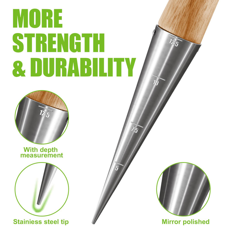 Gardtech Hand Dibber with Wooden Handle, Chrome Coated Stainless Steel Head - Lightweight Sturdy Hand Held Bulb Planter for Tulip Daffodil Crocus Garden Tool (Dibber)