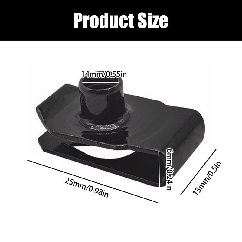 25-Pack M6 Extruded U-Type Nuts - Bumper Fender U-Style Clips - Black Spring Nuts Fasteners for Automotive Metal Fender and Grill Retainer Clips