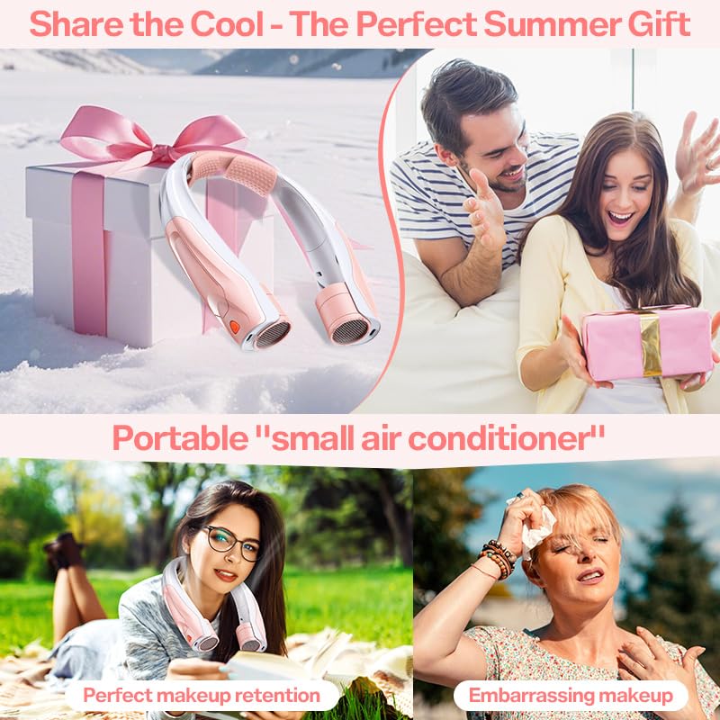 Portable Neck Fan for Girl: No Hair Twisting, Lightweight Personal Fan with 6000mAh Battery Air Volume, 6 Speeds - Rechargeable Wearable Air Conditioner for Girlfriend, Sister (Pink) Pink
