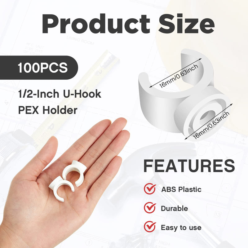 1/2 Inch PEX Clips Pipe Hangers Clamps Holder Pipe Support Plastic 16 mm PEX Tubing Clamps Hangers Water Pipe Support Clamp Clips Socket(100 Packs) 100