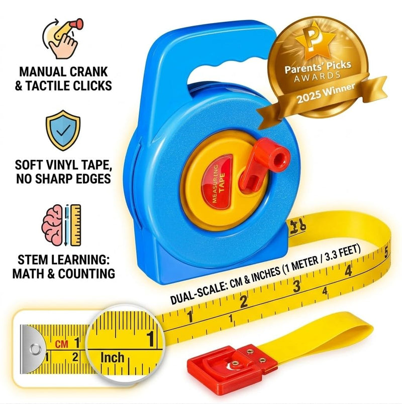 Measuring Tape Retractable Soft Tape Measure 3 Feet./1M Long Dual-Scale for Kids-Retractable Measuring Toy, Early Education Stem，Pretend Play for Toddlers, Height Measurement Counting Tool,Fine Motor