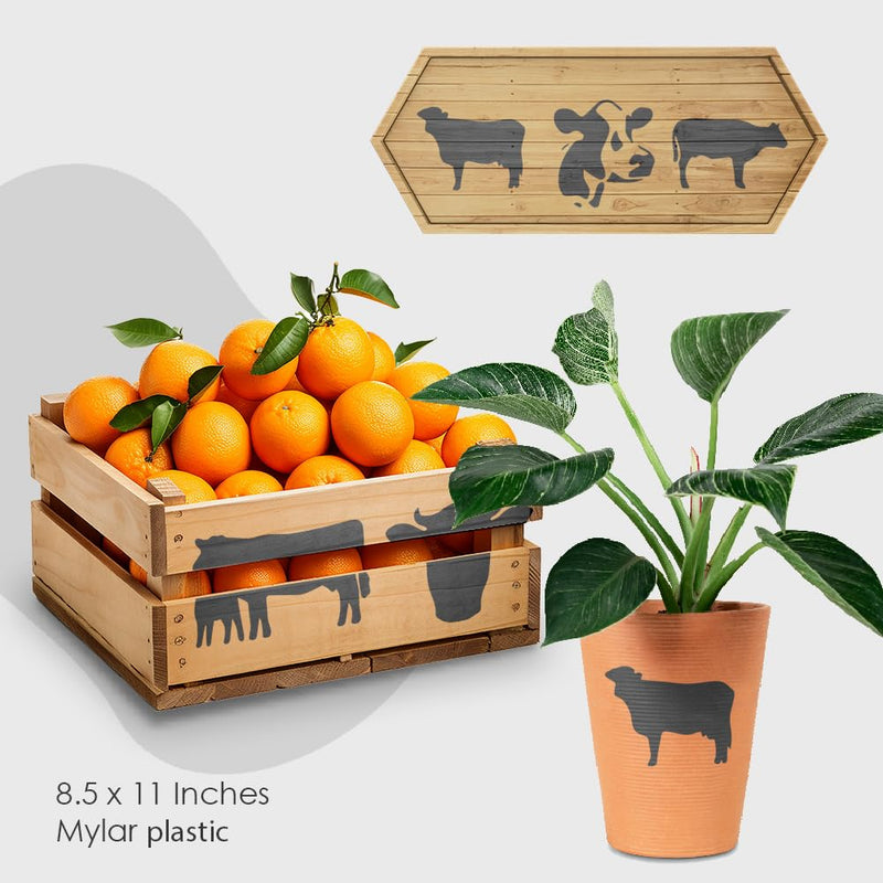 Cow Stencils Country Farm Animals Template Reusable 8.5 x 11 Inches for Painting on Walls, Wood, Glass, Scarpbooking, Graffity, Arts and Crafts, DIY LIONX