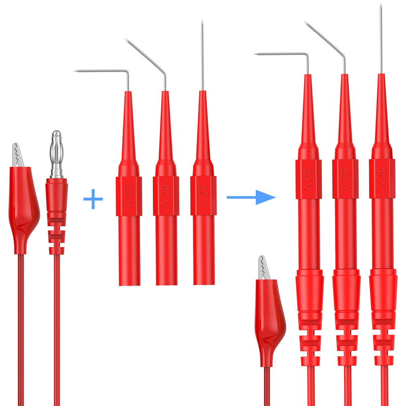 CAMWAY 25pcs Back Probe Test Lead- 15pcs Back Probe Pins & 5pcs Banana Plug to Alligator Clip 5 PCS Alligator Clips for Multimeter Diagnosis Circuit Testing
