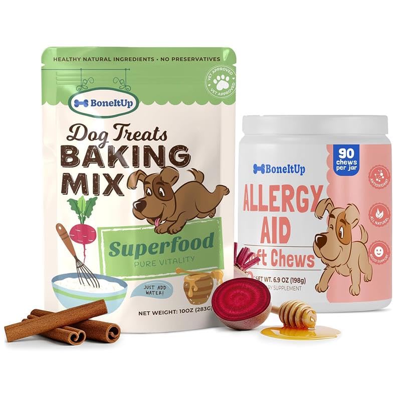 BoneItUp Healthy Treat Baking Mix & Soft Allergy Chews Bundle – Low Calorie Snacks & Daily Allergy Relief for Dogs