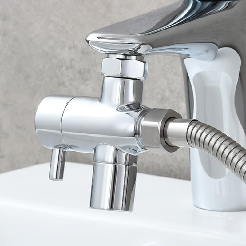 3 Way Shower Diverter Valve, Solid Brass Shower Diverter Valve, Sink Valve Diverter Faucet Splitter for Kitchen or Bathroom, Faucet Diverter Valve Adapter with M22-M24, M22-G1/2 Adaptor, Sliver metal sliver
