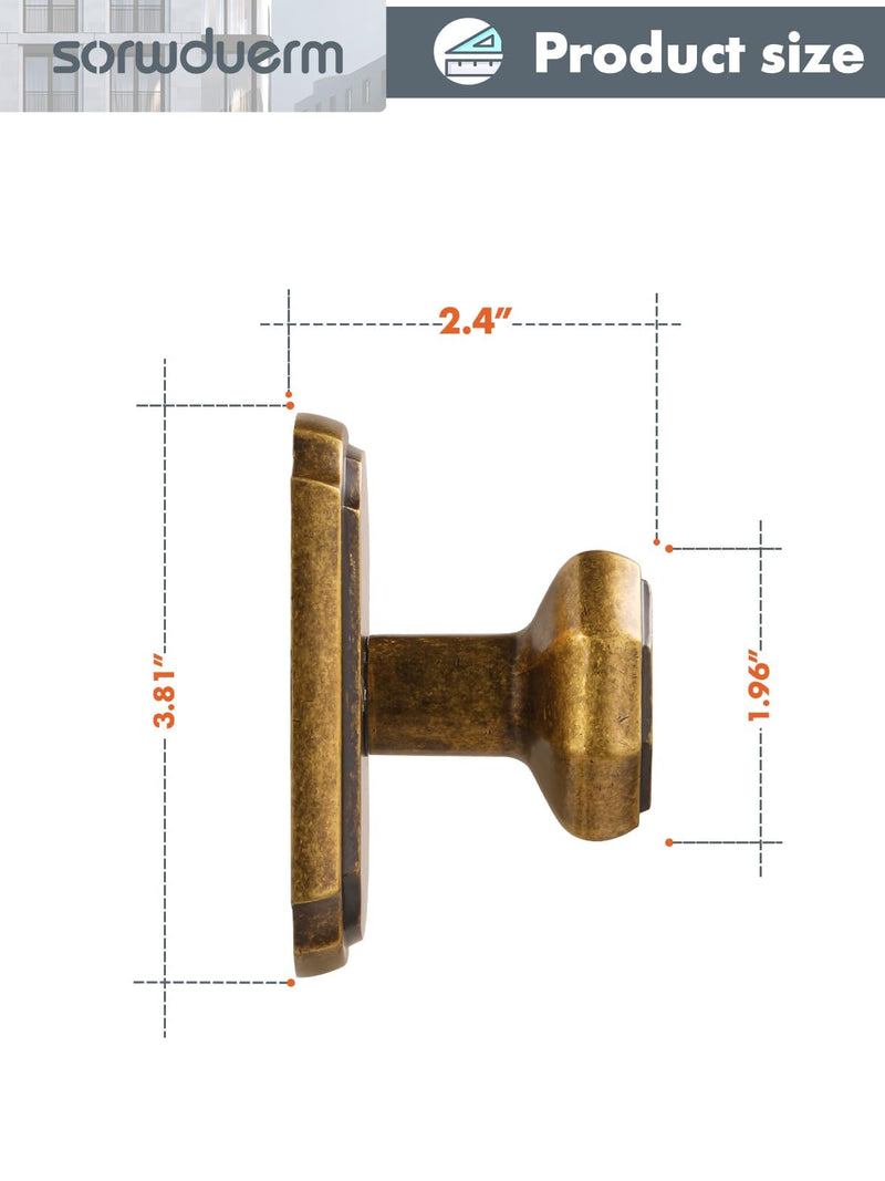 2 Pack Dummy Antique Brass Door Knobs Interior Dummy Door Handle Single Sided Decorative,Zinc Alloy 2