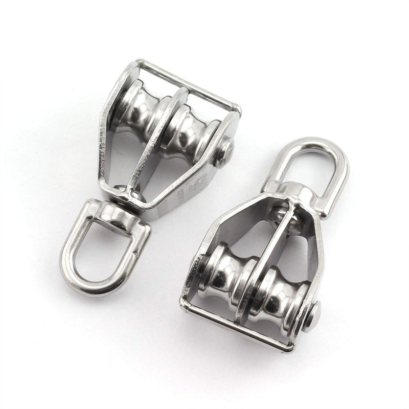 1-Pack M25 Double Pulley Block Stainless Steel Heavy Duty Hardware Double Wheel Swivel Rigging Lifting Wheel Fixed Pulley for Wire Rope Loading 150kg 1