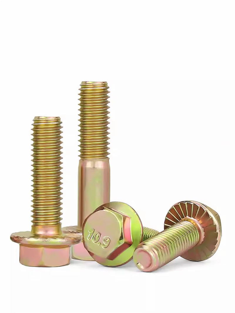 10.9 Grade High-Strength M12-1.25 Hex Flange Fine-Thread Screws, 9 Lengths (25/30/40/50/60/70/80/90/100mm) - 4 Pcs, Color-Zinc Plated, Suitable for Hardware & Car Modification (M12-1.25 * 100mm) M12-1.25*100mm