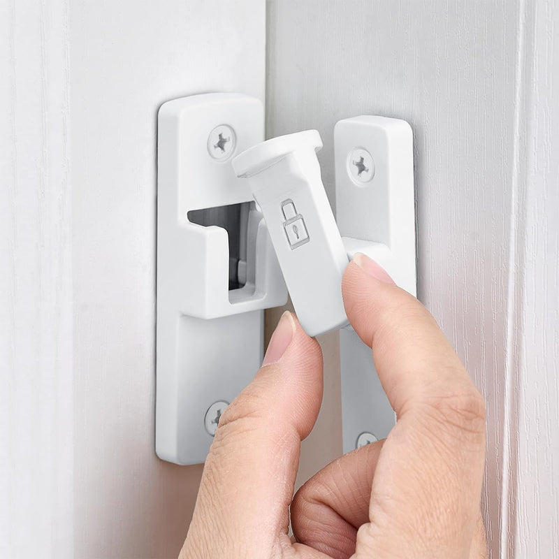 4 Packs White 90 Degree Barn Door Lock ，Premium Zinc Alloy Latch - Flip Gate Latches ，for Cabinets, Bathroom, Barn & Garden Doors - Secure Sliding Door Hardware White_90 Degree 4