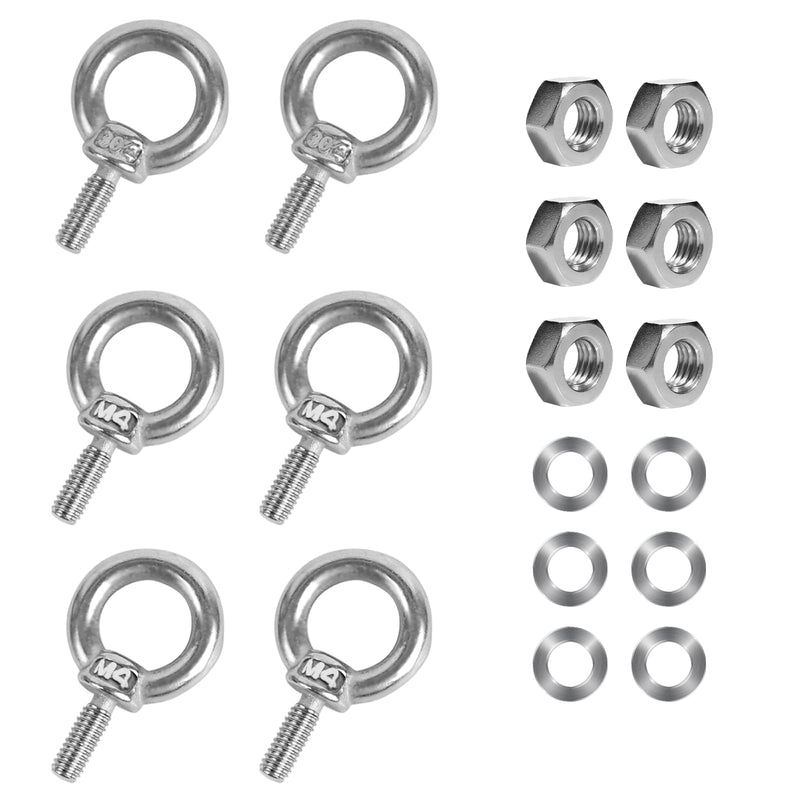 6 Pack Eye Bolts with Nuts M4 Screw Eyebolt Stainless Steel Heavy Duty Eye Bolt M4 Male Screw Thread Ring Shoulder Eyebolts