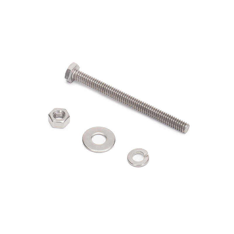 5/16-18x3 Complete Set Hex Head Screw Bolts,Nuts,Fender Flat washers,Split Lock Washers,Fully Threaded, Stainless Steel 18-8（304）, Bright Finish (10Set) 5/16x3"