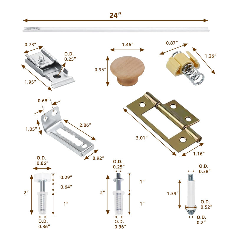 Bifold Door Hardware Kit, 24-Inch One-Piece Track for Light Doors (1” to 1-3/8”), Easy Closet & Cabinet Door Repair/Replacement