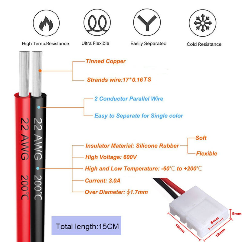 2Pin 8mm LED Strip Connector Kit Include L Shape 2 Pin Right Angle Corner Connector, T Shape Connector, Solderless Gapless Connector, Strip to Strip Jumper Wires for 2Pin 8mm 3528/2835 LED Strip
