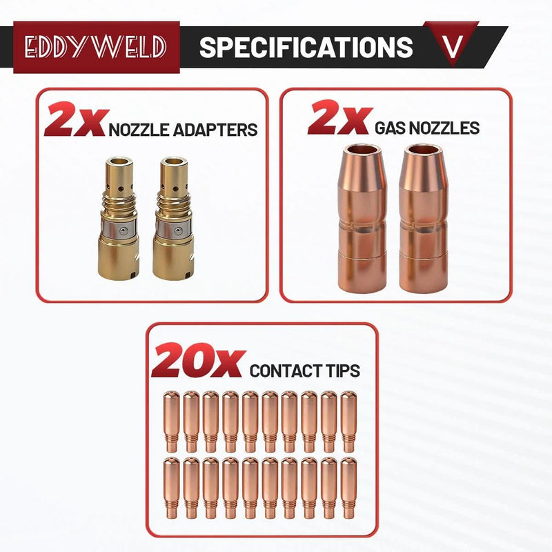 20PK T-M035 contact tip .035" + 2PK NS-M1200C Nozzle + 2PK D-M100 Diffuser for Miller Millermatic & Multimatic Mig Welder Acculock MDX-100 MIG Gun (24PK .035 tips kit) 24PK .035 tips kit