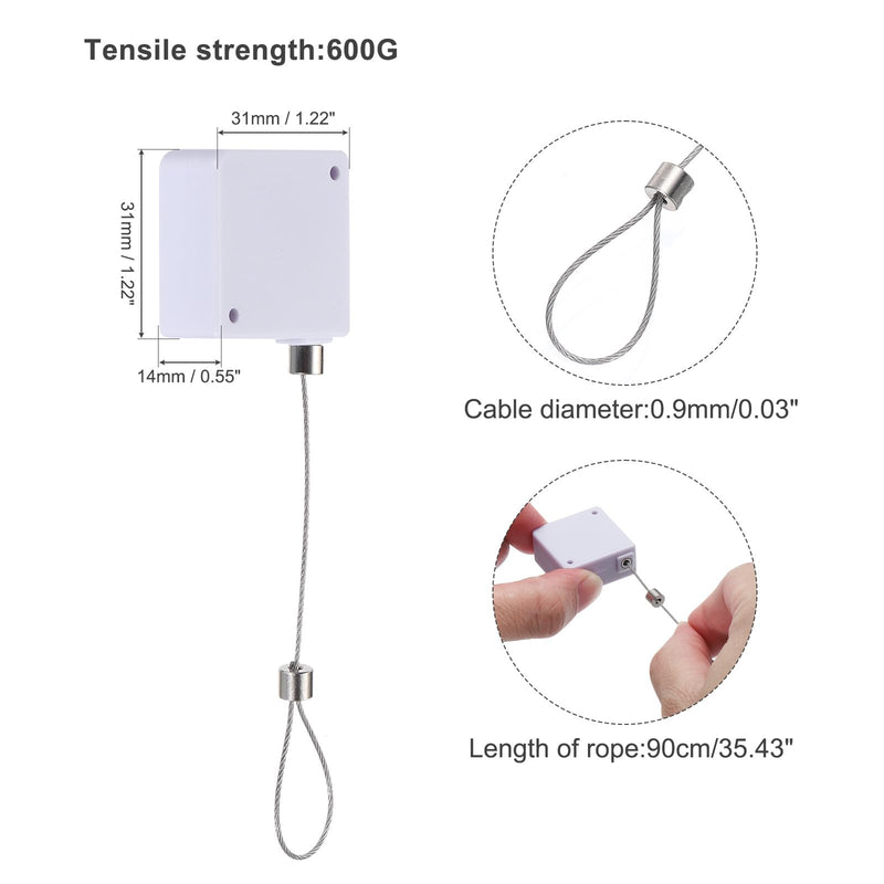 MECCANIXITY Retractable Cable Lock with Double-Sided Adhesive Remote Control Security Lock for TV, DVD,Showroom,Remote,600g 4Set White
