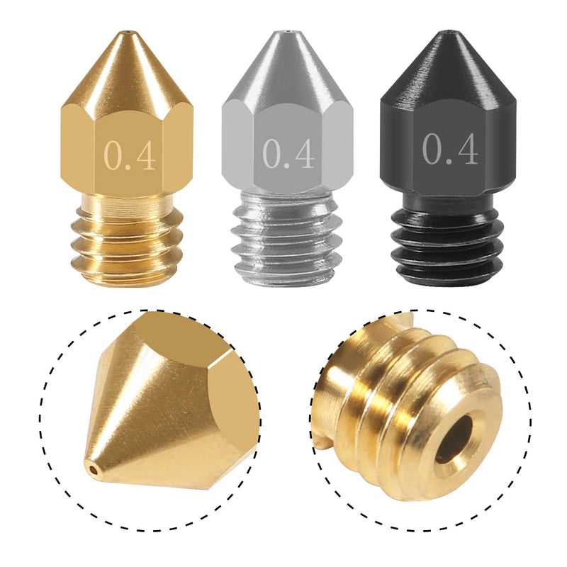 20PCS 3D Printer Hardened Steel +Stainless Steel +Brass Extruder Nozzle MK8 Nozzles 0.4mm,for Creality Ender 3 Ender 3 V2 Ender 3 Pro CR-10 Makerbot Creality CR-10 Ender 3 5 20PCS MK8 0.4mm