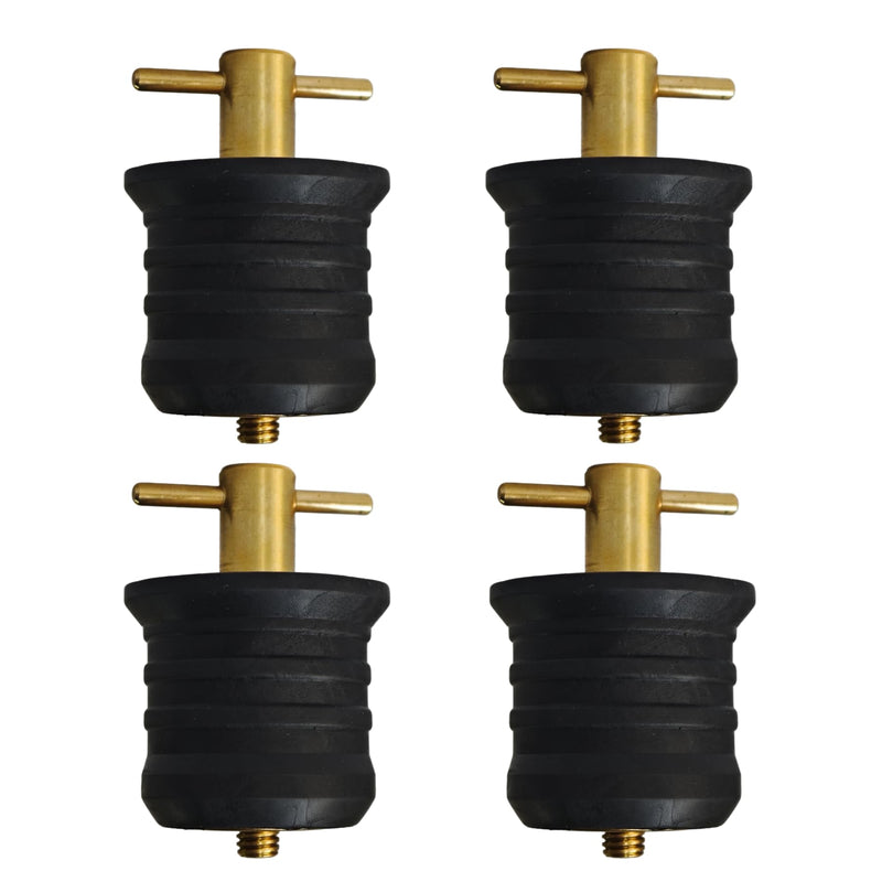 4 Pcs 1.25 Inch Boat Drain Plugs with T Handle, Twist-Turn Seal Design, Sturdy Rubber Plugs for 1-1/4 Inch Drains Locks (Brass)
