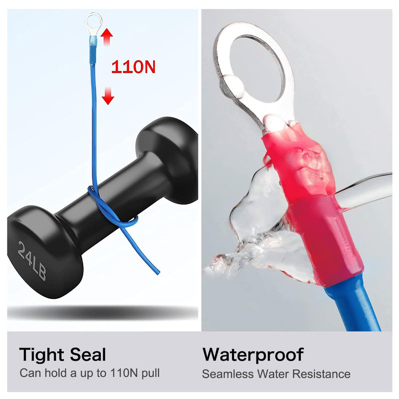 Chanzon Heat Shrink Ring Terminal 22-18, 16-14, 12-10AWG #10,1/4",5/16",3/8" Wire Connectors Kit Waterproof Marine Grade Adhesive Lined Gauge Electrical Crimp Assorted Boat Truck 1) 22-10AWG All Sizes Ring Connector