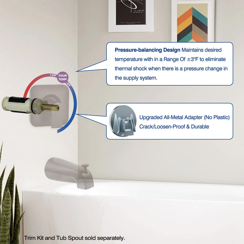 1222/1222B Cartridge Pressure Balancing with 104421 Removal Tool & 116653 Handle Metal Adapter Replacement,Compatible with Moen Posi Temp Single Handle Tub/Shower Faucets Plumbing Repair Kit,Brass 1 1.0