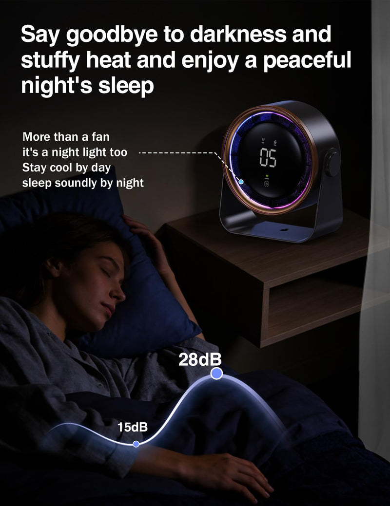 Small Desk Fan, Ultra-Quiet Desktop Air Circulator, Touch Screen Control, Multi-Speed Desktop Fan with LED Light, Quiet Table Fan for Bedroom, USB Rechargeable Small Fan for Desk(Grey) Grey