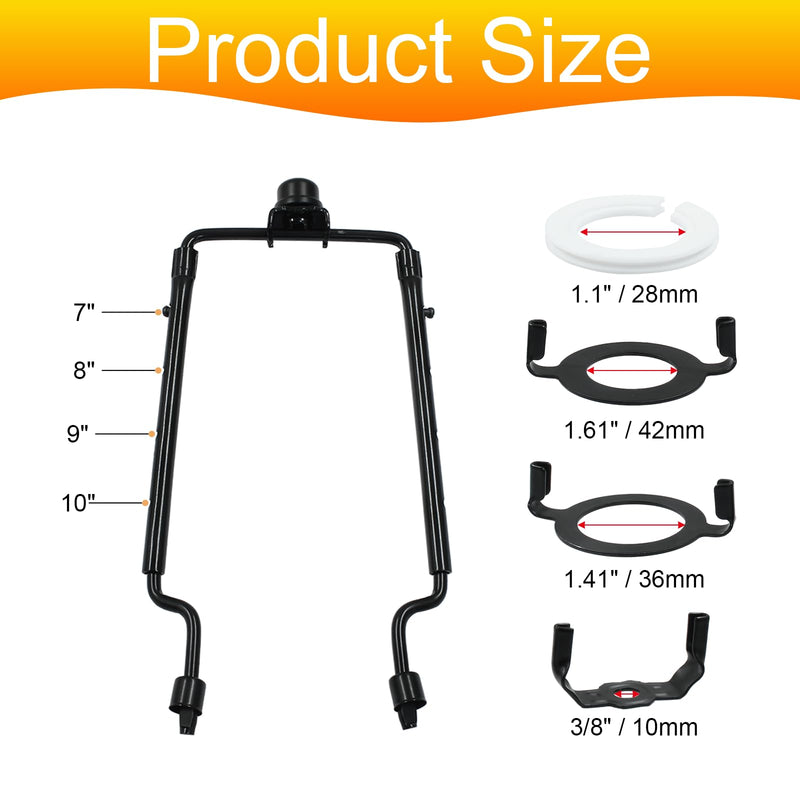 7 8 9 10 Inch Adjustable Lamp Shade Holder Bracket, Metal Lamp Accessories Kit Included E14 E26 E27 Light Base UNO Fitter Adapter, 3/8 Inch Standard Saddle and Finial Top (Black) 1 Black