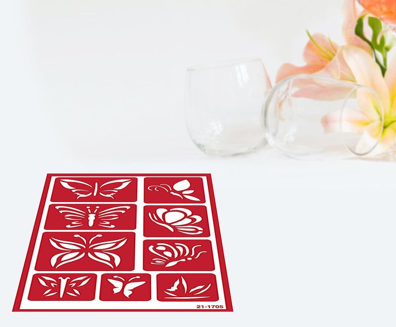 2 Reusable Glass Etching Stencils Set - Dragonfly, Butterfly Theme Stencil - Etch Stencil Set Includes Brush, Total 3 Items