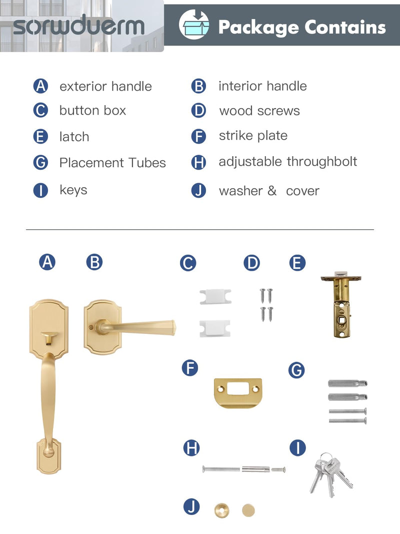 1 Pack Gold Front Door Handles Reversible Lever Entry No Lock Handleset Brushed Brass Entry Way Door Handle Satin Brass 1