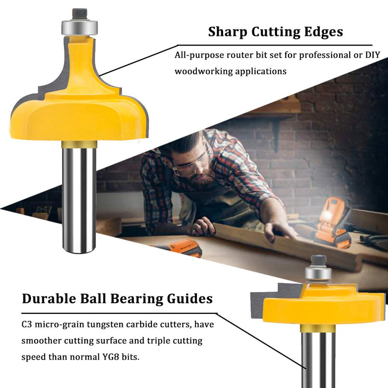 TAIWAIN Router Bit Set 1/2 Inch Shank 3 PCS, Frame Wood Milling Cutter,Rail &Stile Woodworking Miter Carbide CNC Cutting Router Bits Sets Tool for Cabinet Drawer Door Surfacing (G1-G) G1-G