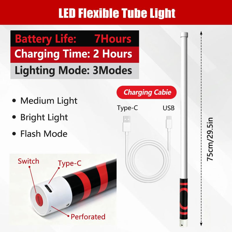 Abnaok Flexible LED Flashlight Stick, 30 in Bendable Mechanic Light with High-Lumen LED, Rechargeable Bendable Flashlight, 3 Lighting Modes, Automotive Illumination Tool for Mechanic Car Repairs