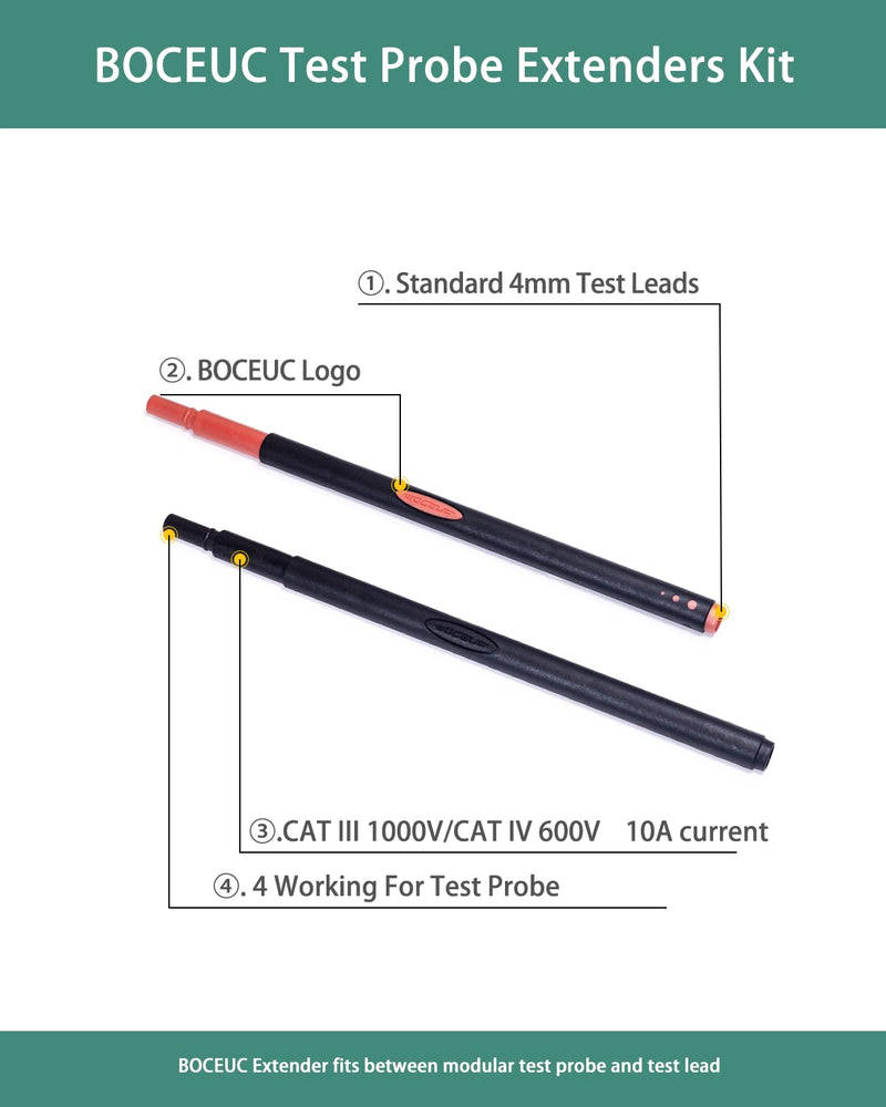Multimeter Leads, Test Probe Extenders Kit, Extenders Fits Between Modular Test Probes& Leads(2 PCS, Black and Red) BC5540200