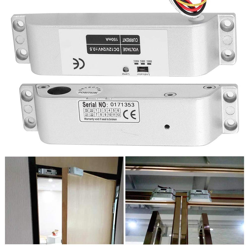 DC12V Electric Drop Bolt Lock, Electric Mortise Lock DC12V/24V Electric Bolt Lock Low Temperature 0/3/6s Delay Electronic Mortise Lock for Access Control System 4 Wires