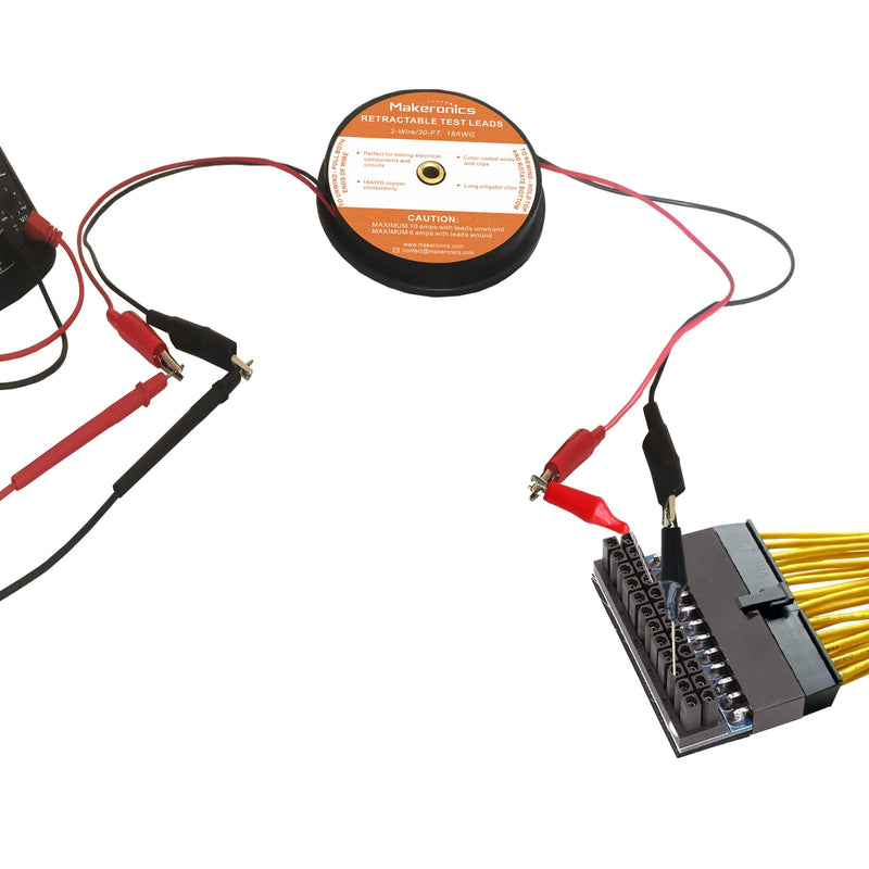 Makeronics 2 Wires 30FT 18AWG Retractable Test Leads with Cable Bag Dual Ended Electrical Alligator Clips Test Probe Lead Wire Cables for Circuit Connection/Electrical Testing and Troubleshooting