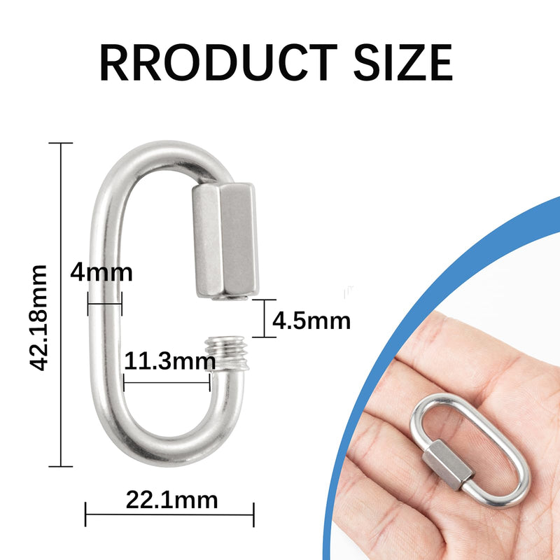 5/32" Quick Chain Link,10 Pack Stainless Steel Chain Quick Link,Small Locking Carabiner Threaded,Chain Connector,HOME MASTER HARDWARE