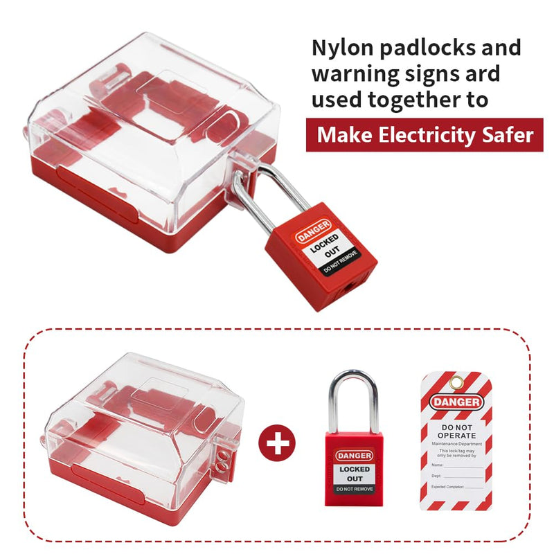 2 Pack Emergency Stop Push Button Cover Lockout, Switch Cover Box Lock Out Transparent High-Strength Resin, Red Impact-Resistant with Removable Base & 2 Lock Holes 2 Pack Switch Push Button Lockout Box