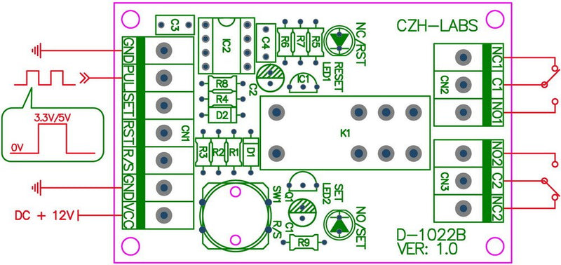 ELECTRONICS-SALON Panel Mount Momentary-Switch/Pulse-Signal Control Latching DPDT Relay Module,12V