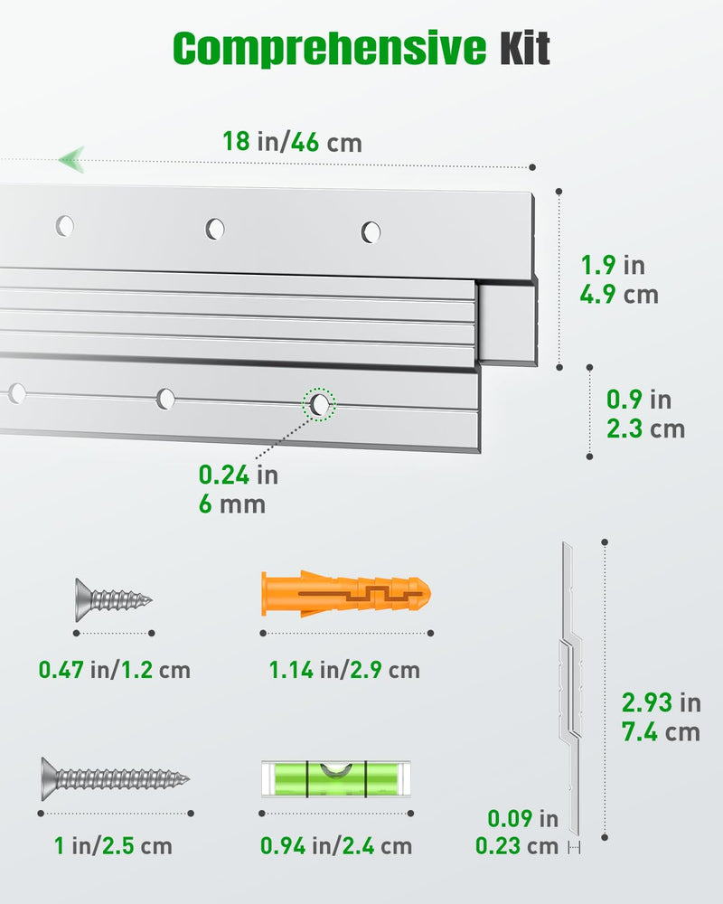 Uniclife 2 Pairs 18 Inch French Cleat Hanger 100 lbs Load Heavy Duty French Cleat Picture Hanger Aluminum Alloy Mirror Hanging Hardware Wall Mounting Bracket Interlocking Z Bar Clip with Bubble Level