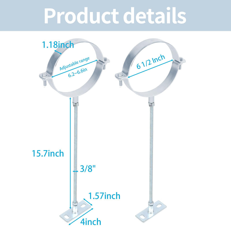 6 1/2Inch Chimney Pipe Bracket,Wall Support Chimney Pipe Holder，Stove Pipe Hanger，B Vent Wall Strap，Rigid Split Ring Hanger,Lengthened 16-inch Screw 6 Inch