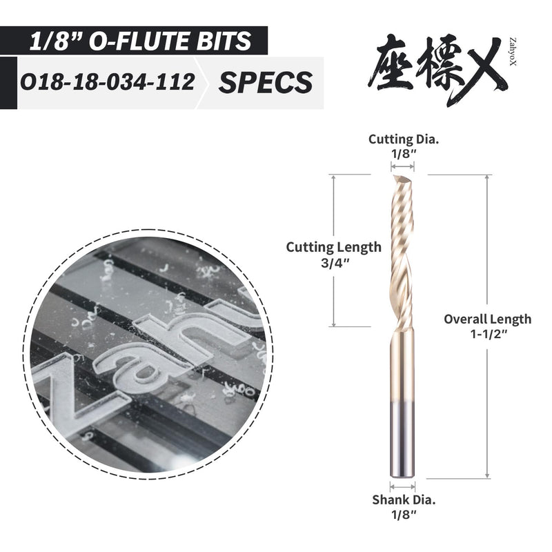 ZahyoX O Flute Upcut Spiral Router Bit 1/8" Shank, 1/8" Cutting Dia, 3/4" Cutting Length, 1-1/2" OVL (Pack of 3), Single Flute CNC Bit for Plastic, PVC, Acrylic, ABS 3 Pack 1/8" CD, 1/8" CL