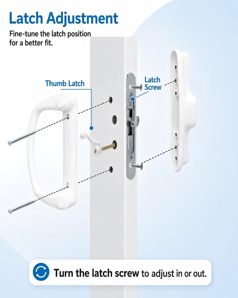 Universal Aluminum Sliding Glass Door Handle, Fits Offset & Centered 3-15/16" Hole Spacing, 1-1/2" to 2" Thick Patio Doors, Inline Replacement with Mortise Lock, Non-Handed, Durable White Lock Non-Keyed