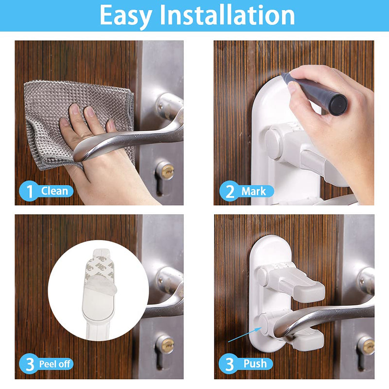 Improved Childproof Door Lever Lock（2 Pack）Prevents Toddlers from Opening Doors. Durable ABS with Adhesive Backing. Simple Install, No Tools Needed 2