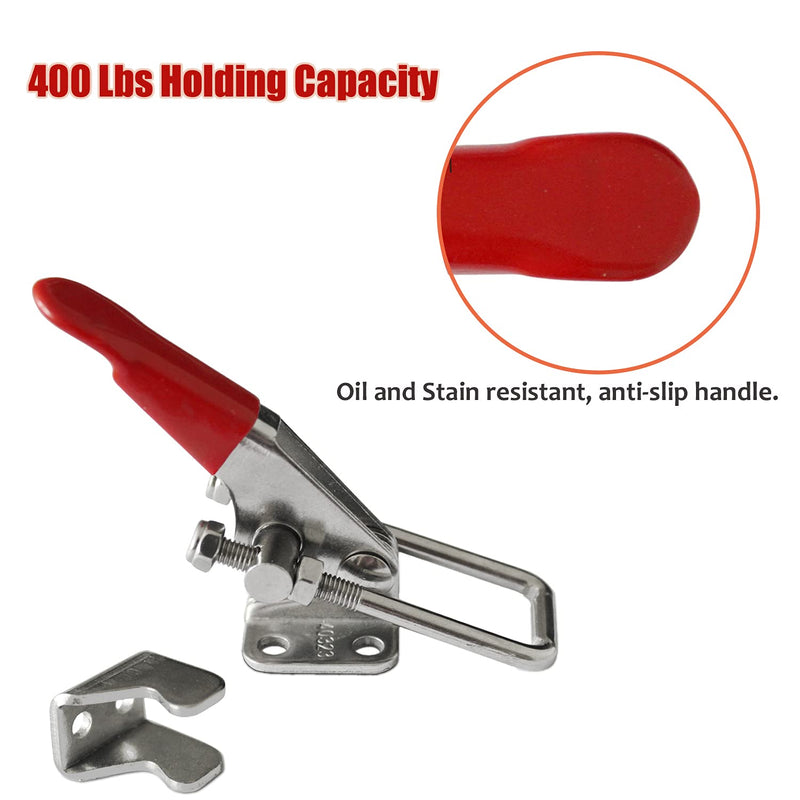 2pcs Heavy Duty Toggle Clamp Capacity 400LBs, 304 Stainless Steel Adjustable U Bolt Holding Quick Release Latch (40323-2pcs) 40323-2pcs