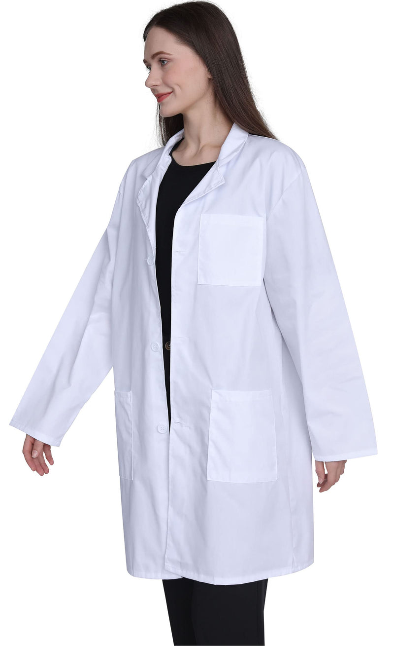 Professional Lab Coat for Women, Full Sleeve Cotton Blend Long Medical Coat，White, Unisex White Small