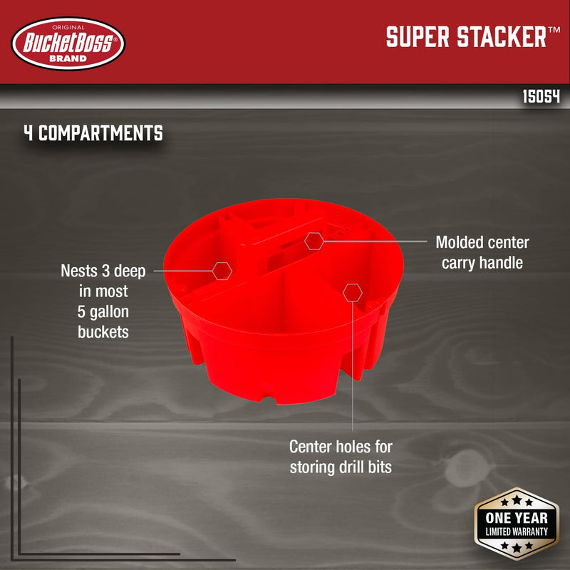 Bucket Boss - Super Stacker Small Parts Organizer, Bucket Organization (15054), Red
