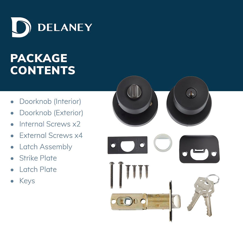 Delaney Hardware Brookhaven Entry Door Knob with Round Trim Matte Black